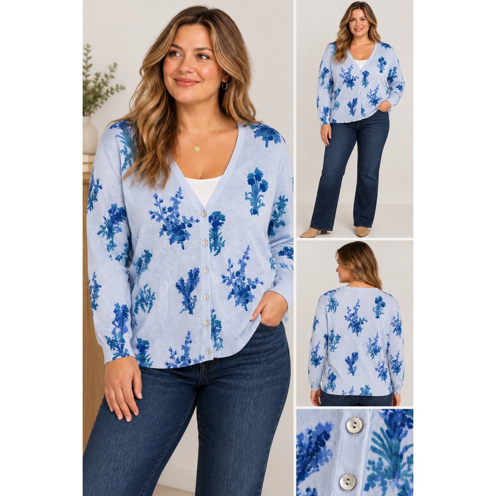 NWOT Sundance Larkspur Floral Cardigan XL Linen Cotton Blue Boho Cottagecore